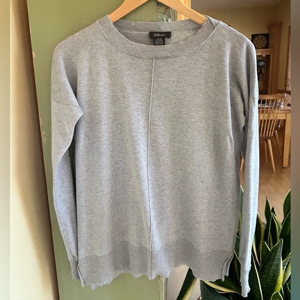Pure Amici Women’s Silk/Cotton/Cashmere Lightweight Knit Sweater Gray Size Small